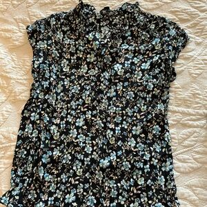 Current Air Blue Ruffled Mandarin Collar Blouse